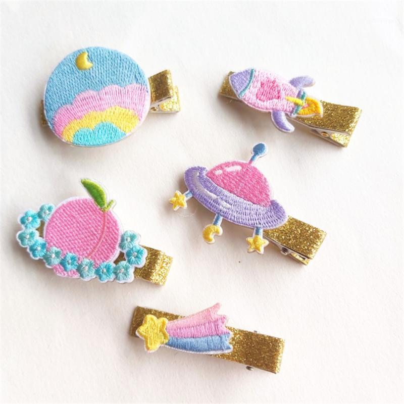 

Hair Accessories 10pcs/Lot Children Fresh Cute Embroidery Meteor Planet Clip Fashion Girl Spaceship Hairpins Headwear