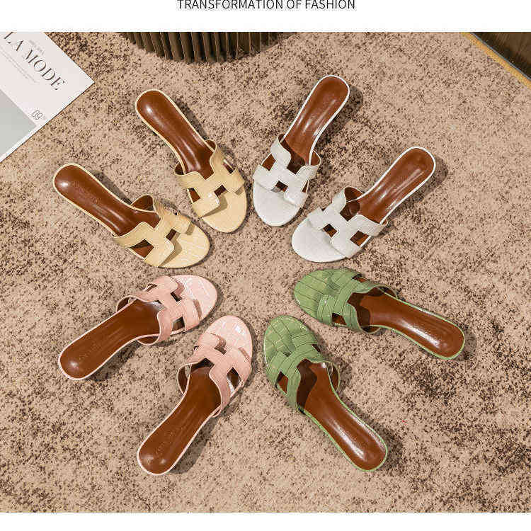 

Designer Herme Slippers Crocodile Pattern Thick Eel Womens 2022 New Summer Versatile Fasion Popup Out Wear Flip Flops Middle Beac Soes PVIR, Green