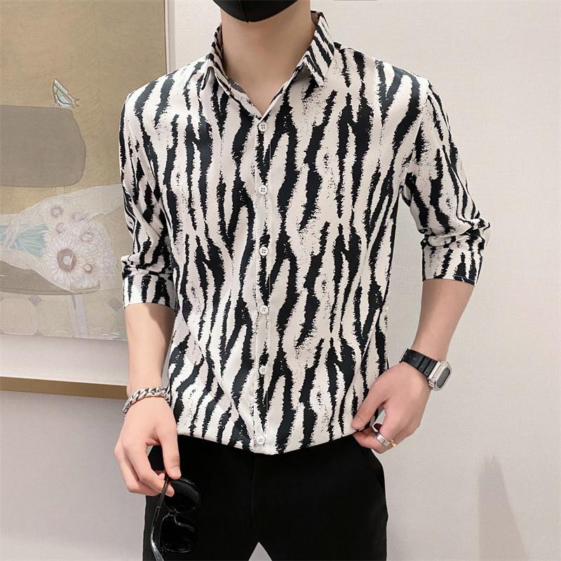 

Men's Casual Shirts Summer Short Sleeve Men Slim Fashion Social Mens Dress British Style Striped -3XLMen's, As shown in figure