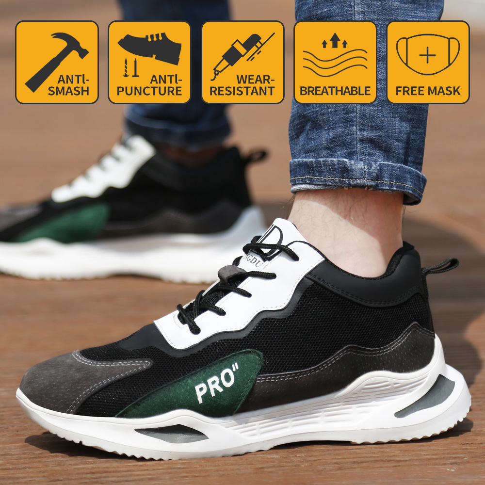 

Work Shoes Men Indestructible Puncture-Proof Wearable Breathable Lightweight Safety Shoe Comfortable Construction Sneaker Soft, D036