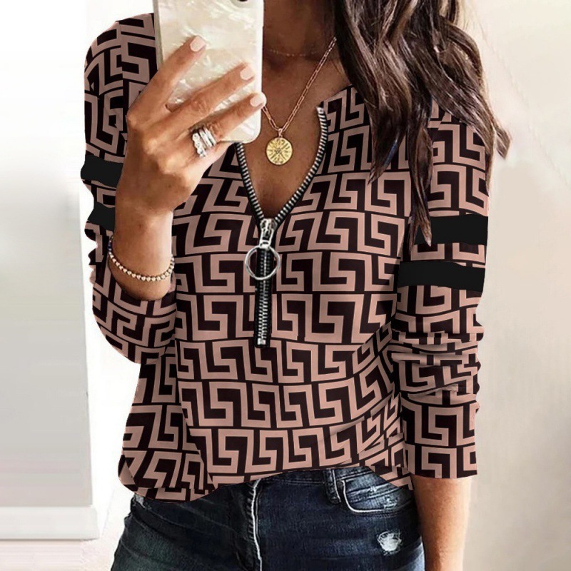 

Spring New Fashion Casual Print Long Sleeve Zipper Sweater for Women Shirt Winter Activewear Wholesal 55% Off, Flower type 2