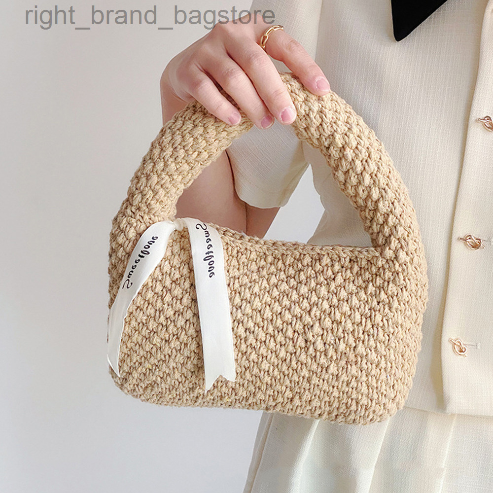 

Small Woven Bags for Women 2022 Handmade Crochet Handbags and Purses Luxury Rope Knitting Women Handbags Mini Clutch Chic Tote W220813, Purple