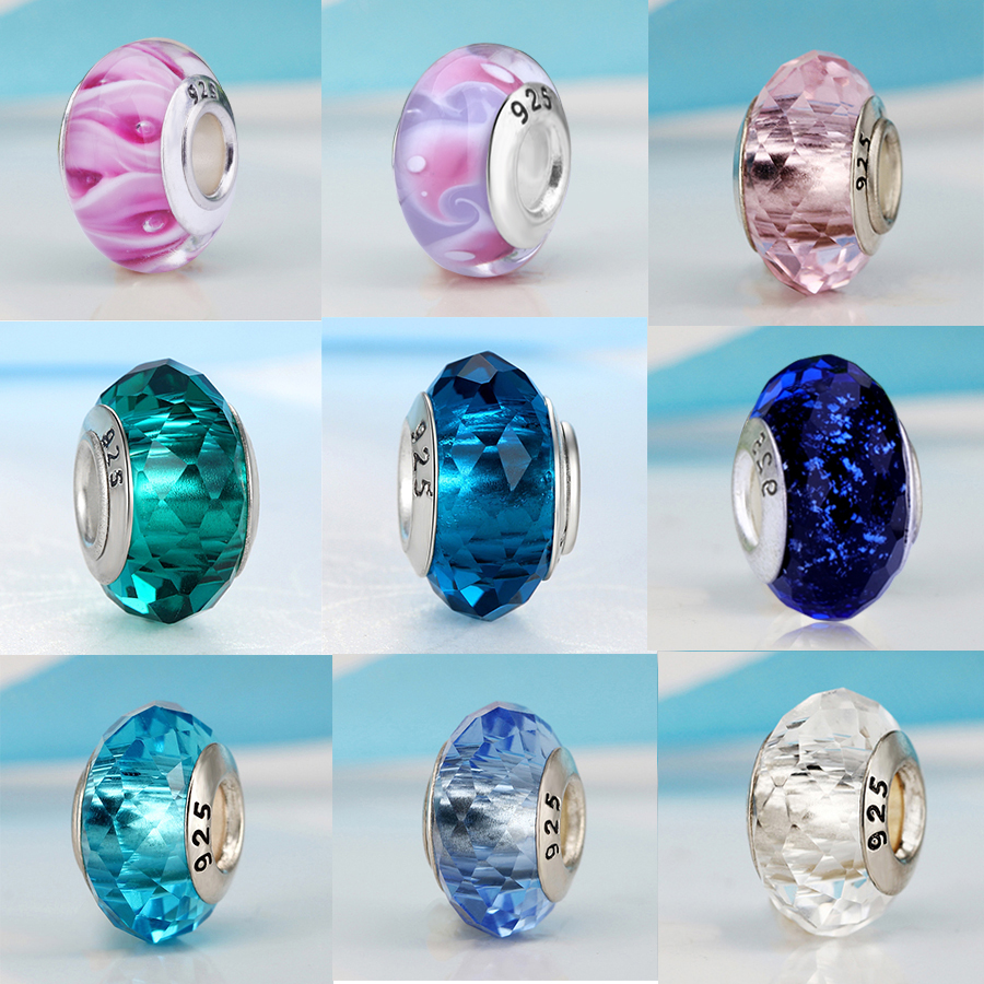 925 Sterling Silver Charms Nouveau Européen Coloré Lampwork Perle De Verre Pendentif Original Perles Fit Pandora Bracelet Fabrication De Bijoux D