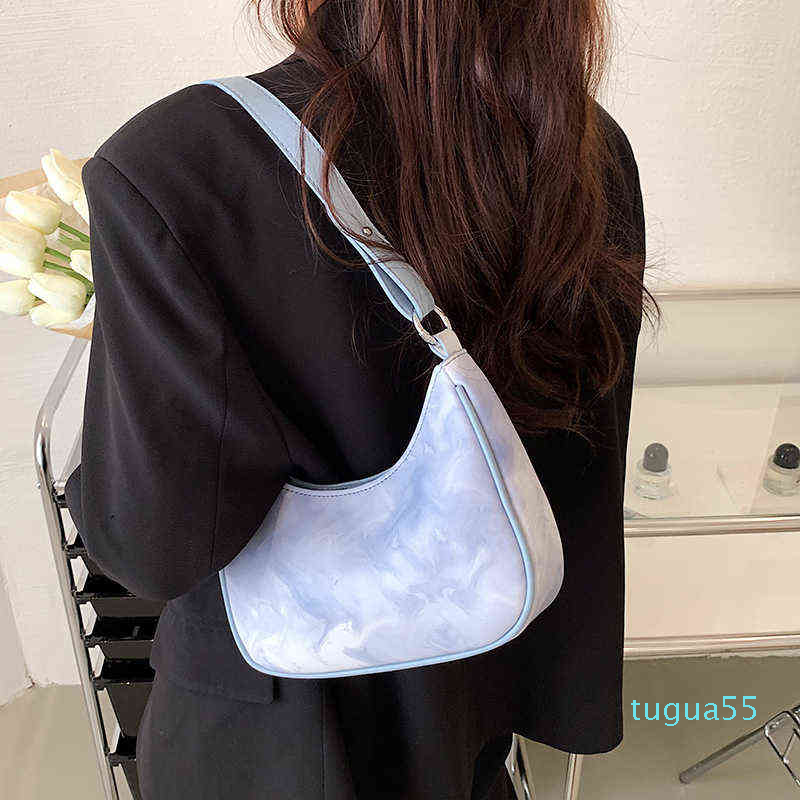 

Summer Tie Dye Printed Shoulder Bag for Women Fashion Pu Leather Handbag Female Underarm Bag Adjustable Shoulder Straps, Blue