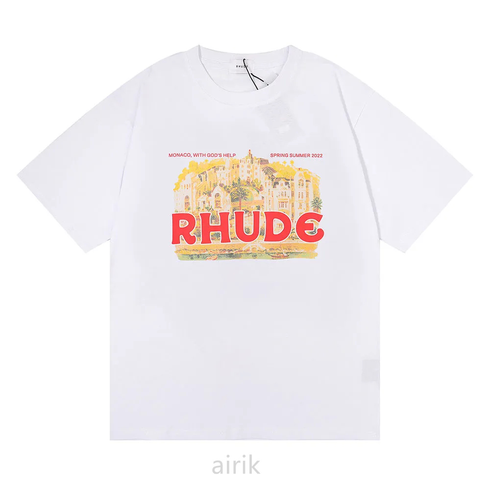 

RHUDE Mens T-Shirts Designer Luxury Spring Summer Short Sleeve T-Shirt for Men Womens Monaco, White