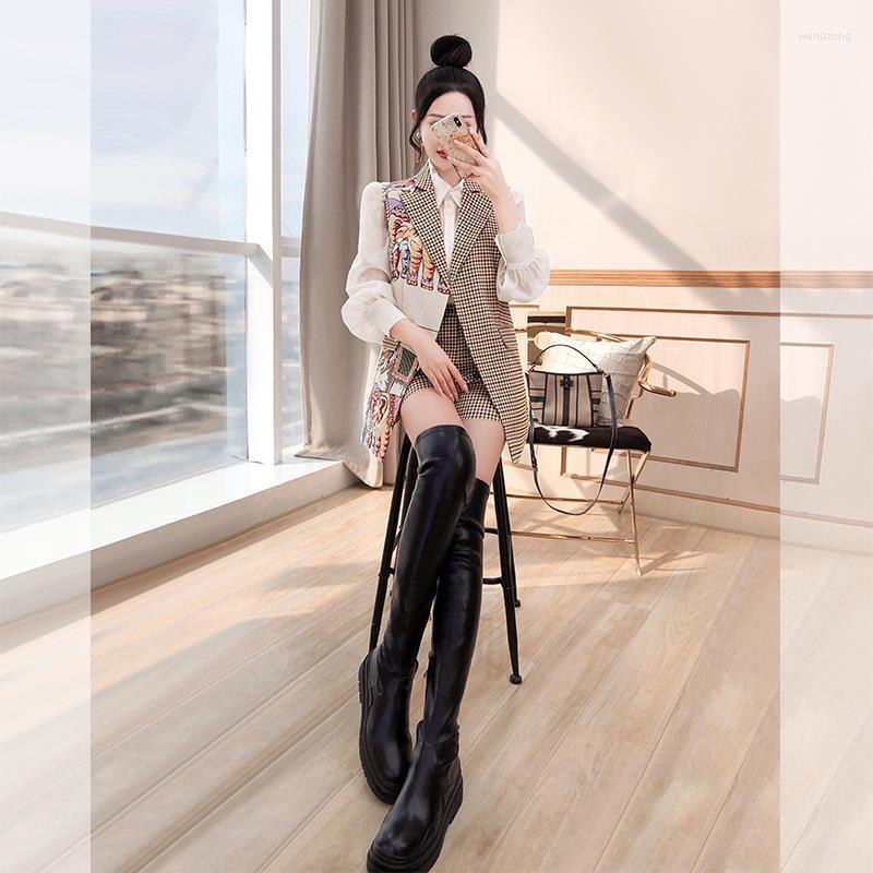 

Women' Tracksuits Korobov Korean Chic Office Lady Long Sleeve Blazers Vest And Sexy Turn-Down Collar Women Shirts 2 PCS Sets Female Outfits, Khaki