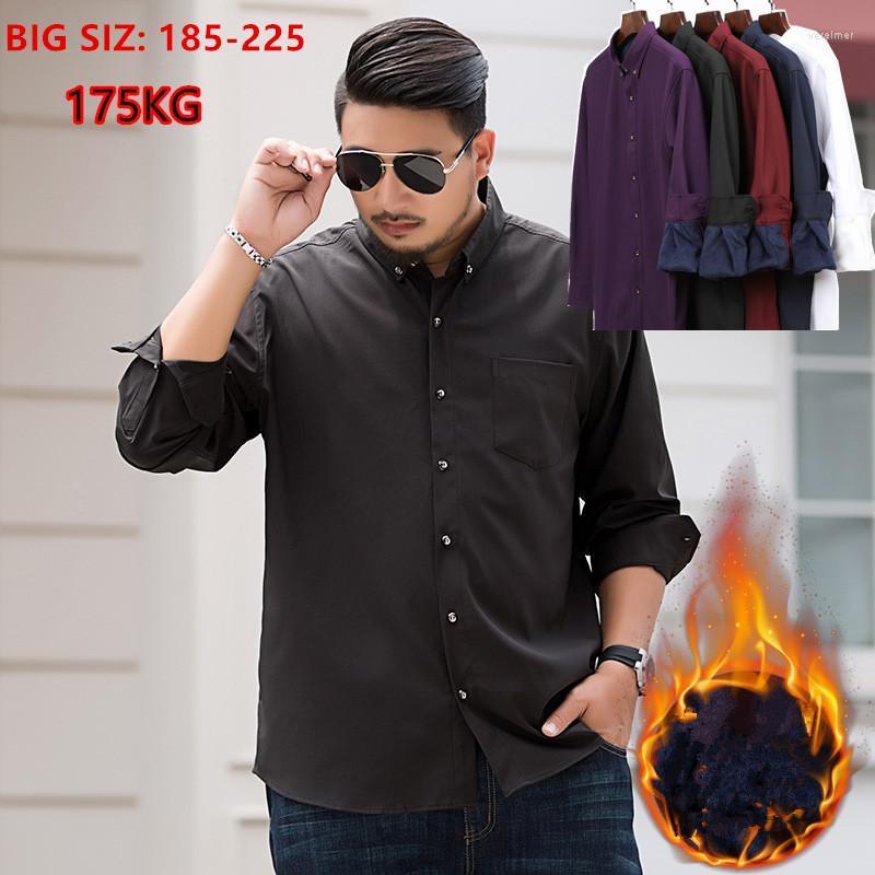 

Men's Dress Shirts Winter Warm Men Shirt White Long Sleeve Fleece High Quality Formal Mens Regular Fit 8XL 9XL 10XL Plus Size BlouseMen's Ve, White shirt