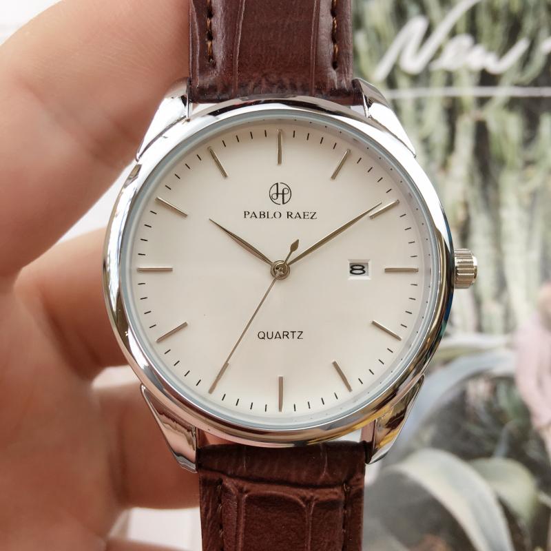

Wristwatches PABLO RAEZ Pure Leather Man Wristwatch Luxury Watch With Date Simple Relogies Male Fashion Casual Calendar HIgh Quality Relogio, Brown band white