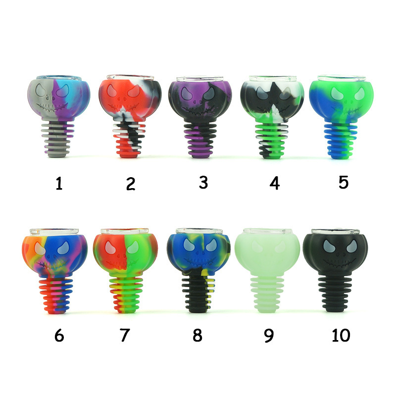 

Smoking Accessories Halloween Pumpkin Style Silicone Glass Bowl Factory Wholesale 14mm 18mm Hand Herb Bowls 10PCS