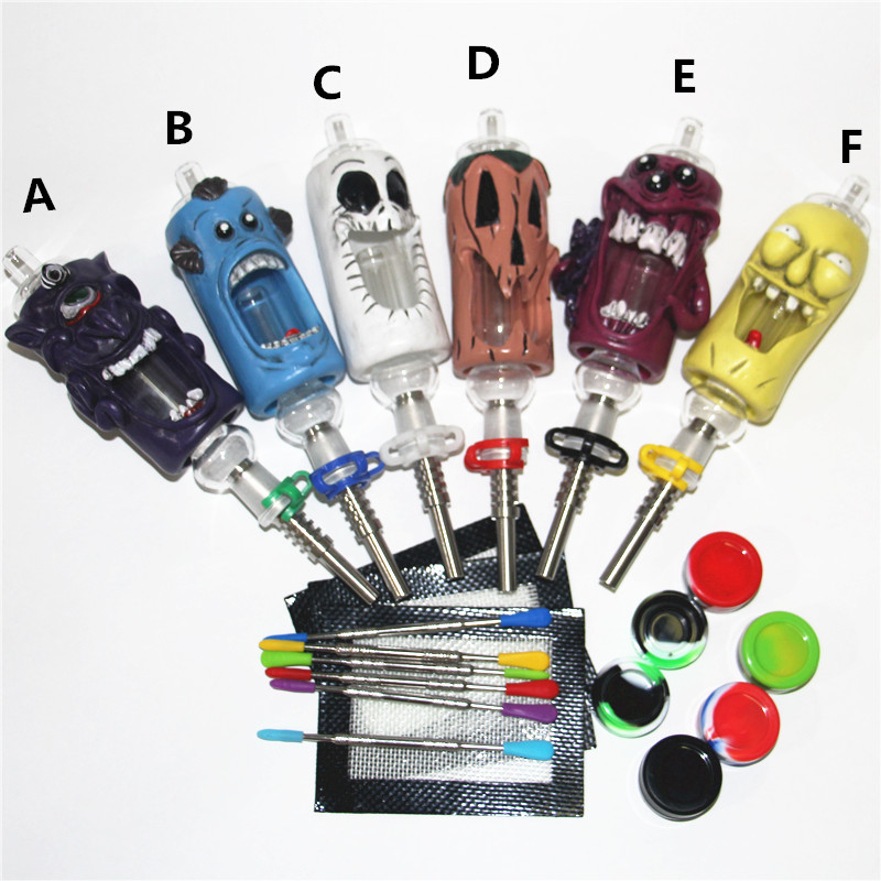 

hookahs 14mm Nectar Collector Kits 3D Smoking Accessories Cartoon Resin nc With Titanium Nail Straw Oil Rigs glass pipe silicone waxmate pad