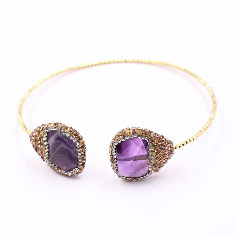

Bangle GuaiGuai Jewelry Natural Purple Amethyst Cz Pave Gold Plated Bracelet