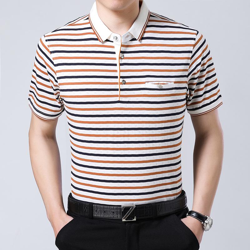

Men's Polos Men's Summer Short Sleeve T-shirt Loose Printed Striped Business Casual ShirtMen's Men'sMen's, D1018-dark red