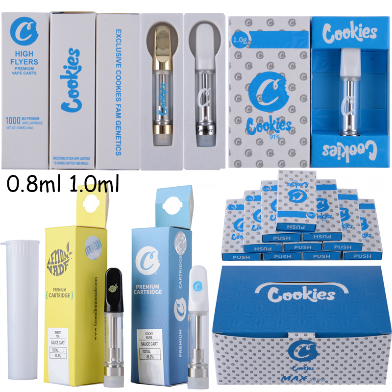 

Limited Edition Cookies Atomizers Premium Sauce Cart Vape Cartridges Packaging Ceramic Coil 0.8ml 1ml Empty Dab Pen Carts 510 Thread E Cigarettes