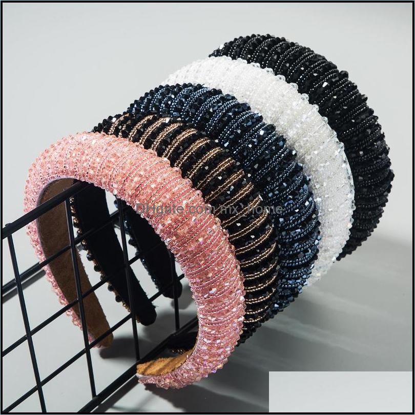 

High-End Ladies Sponge Headband Simple Wide-Sided Fashion Handmade Beaded Net Red Temperament Headbands Korean Hair Accessories Drop Deliver, As shown