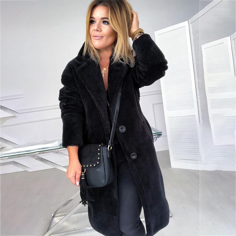 

Women' Fur & Faux 2022 Winter Coat Brown Mid-length Fake Woolen Trench Women Loose Woman Fashion Coats Jackets, Black