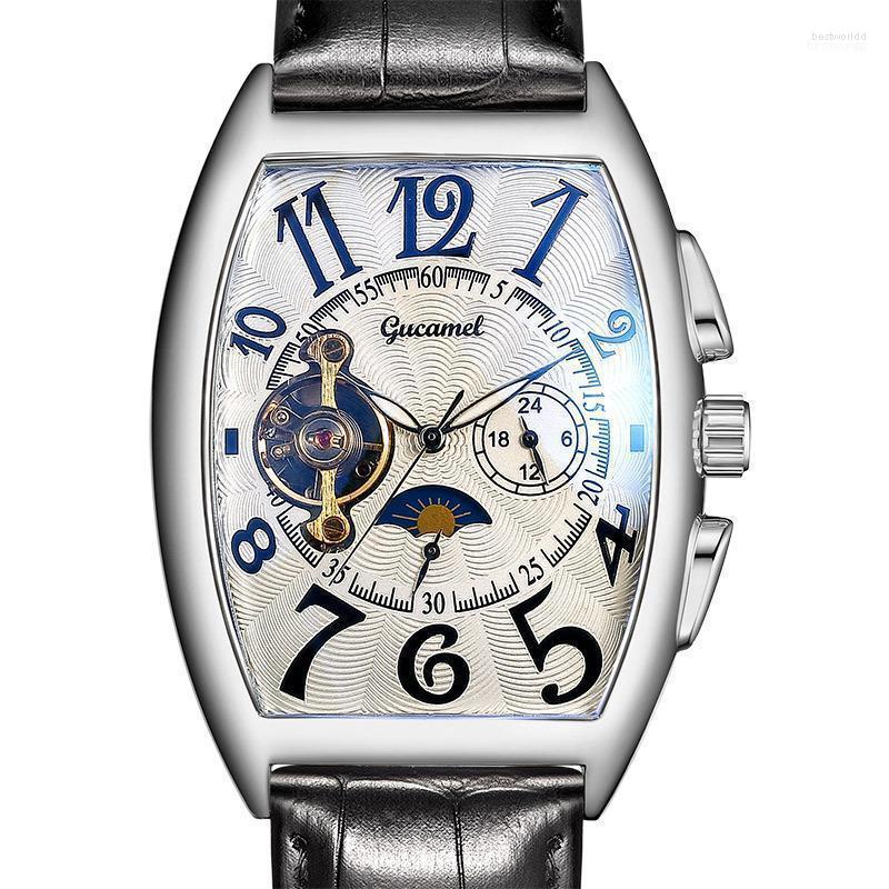 

Wristwatches Frank Same Design Limited Edition Leather Tourbillon Mechanical Watch Muller Mens Tonneau Top Male Gift, Rose-rose