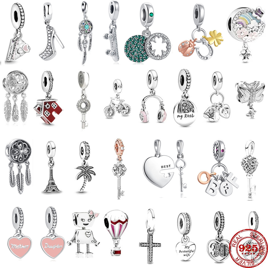 925 argent sterling enrôle charme de fille cœurs coeurs enrôles charms pendentif bricolage fine perle fit charmes bracelet bricolage joelry acces