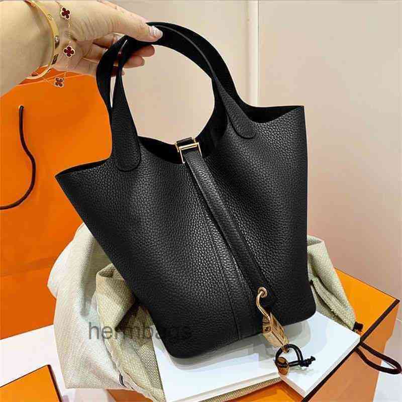

Bag Herme Evening Leather Lock Bucket Bags 2022 Picotin Herbag h Large Capacity Cowhide U0k6 Tsaf, Elephant gray