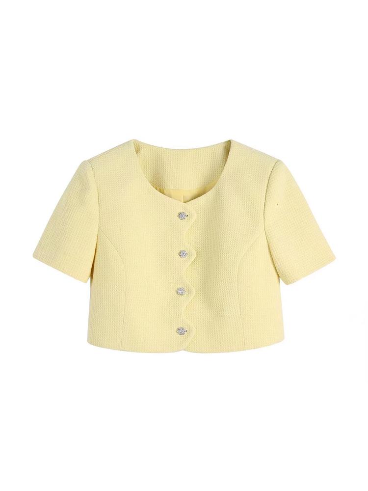 

Women's Jackets 2022 Summer Women Short Coats Casual Solid Veins Sleeve O-Neck Female Sweet Slim Jacket Outerwear Clothes