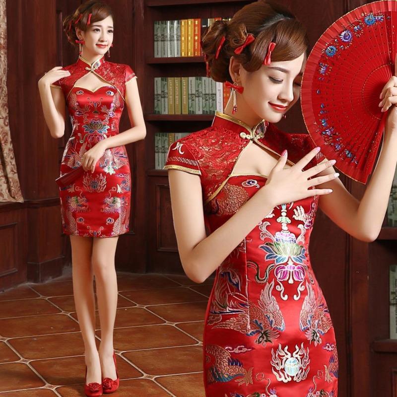 

Ethnic Clothing Cheongsam Phoenix Red Modern Wedding Dress Chinese Traditional Lace Elegant 5XL Puls SizeEthnic