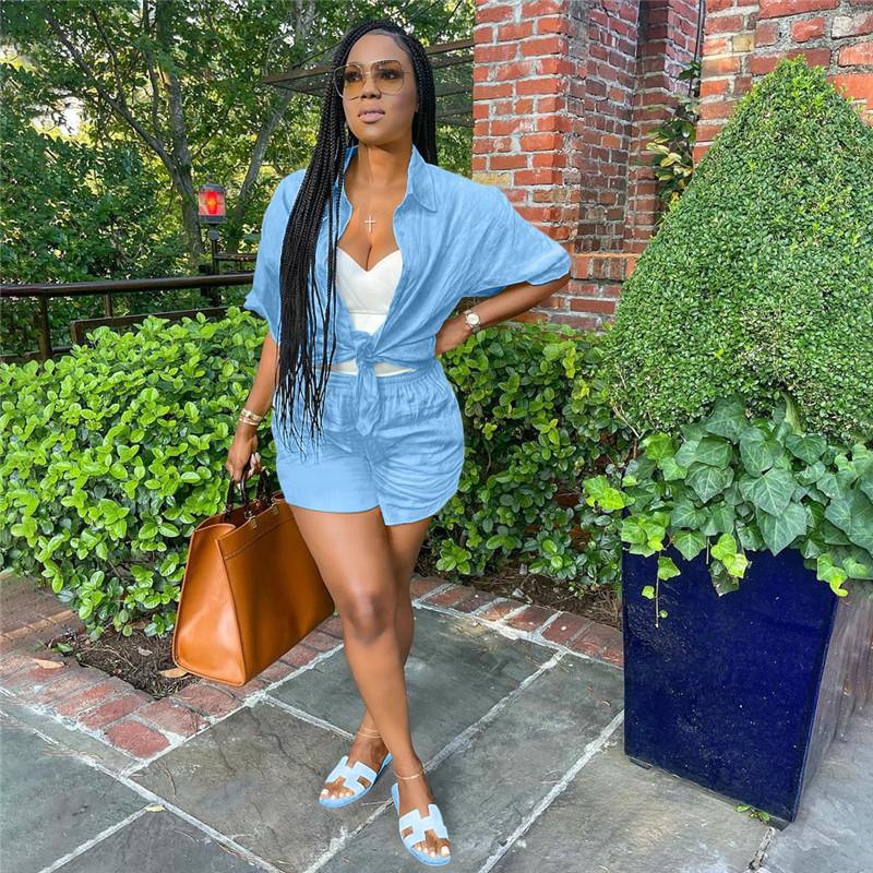 

Women' Tracksuits Women Fashion Solid Color Suit Summer Workplace Commuting Leisure Lapel Short Sleeve Shirt And High Waist ShortsWomen, Black