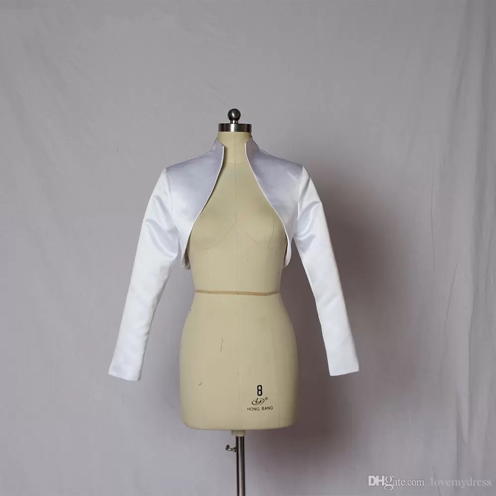 

Elegant Satin Wedding Bridal Wraps Jackets For Bride Long Sleeves Custom Designer Open Back Wedding Bolero, Yellow