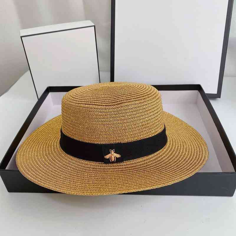 

design high quality and correct version g family bronze golden little bee decoration Wide Brim Sun protection straw hat, Bronze and gold