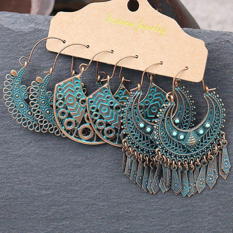 

Dangle & Chandelier Vintage Gypsy Geometric Tassel Earrings Set For Women Ethnic Hollow Metal Earring 2022 Fashion JewelryDangle