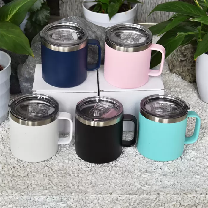 

14oz Coffee Mugs with Handle lid Stainless Steel Travel Tumbler Double wall Powder Coated Cup Vacuum Insulated Camping Mug Container Water Bottle in Bulk Wholesale, Mint green