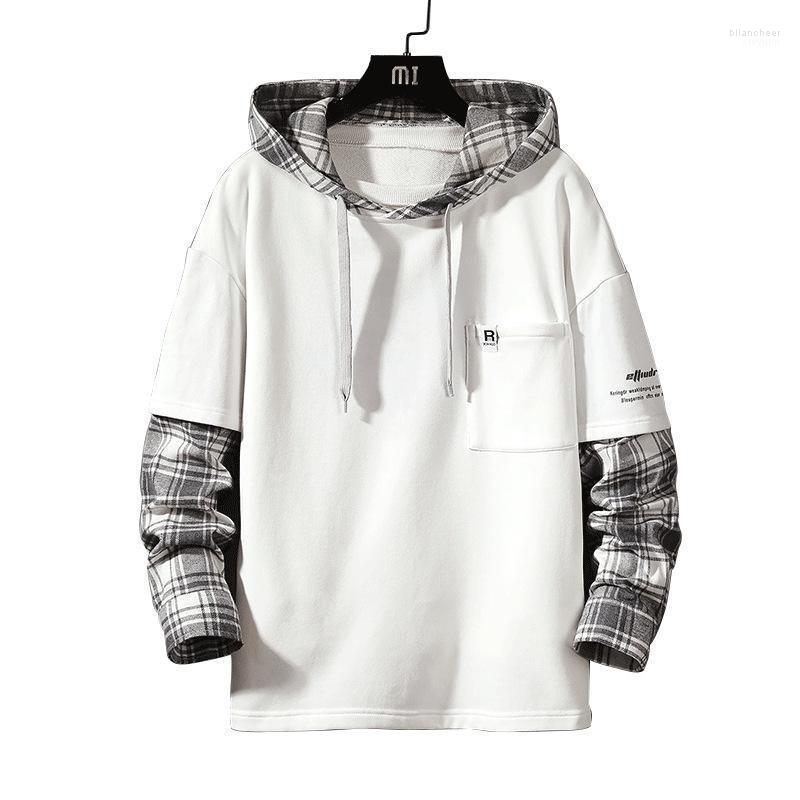 

Latest Design Plus Size 4XL Men Fashion Plaid Patchwork Fake Two Piece Cotton Pullover Hoodie Men's Hoodies & Sweatshirts, Gray