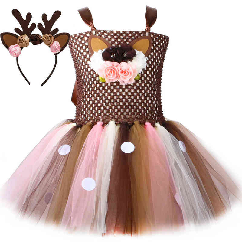 

New Deer Come for Girls Christmas Tutu Dress Flower Tulle Children Reindeer Halloween Cosplay Comes Birthday Come 1-12Y L220715