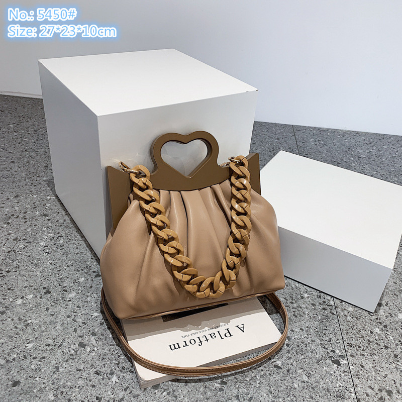 

Wholesale factory ladies shoulder bags elegant solid color leather cloud bag personality super chain decorative fashion handbag Joker wooden edge handbags, Red-5450#