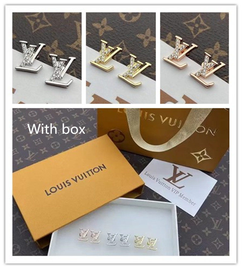 

Dupe L V Logo Letter Earring Back Luxury Half Diamond / Full Diamond Lucky Clover Style Earrings with Gift Box