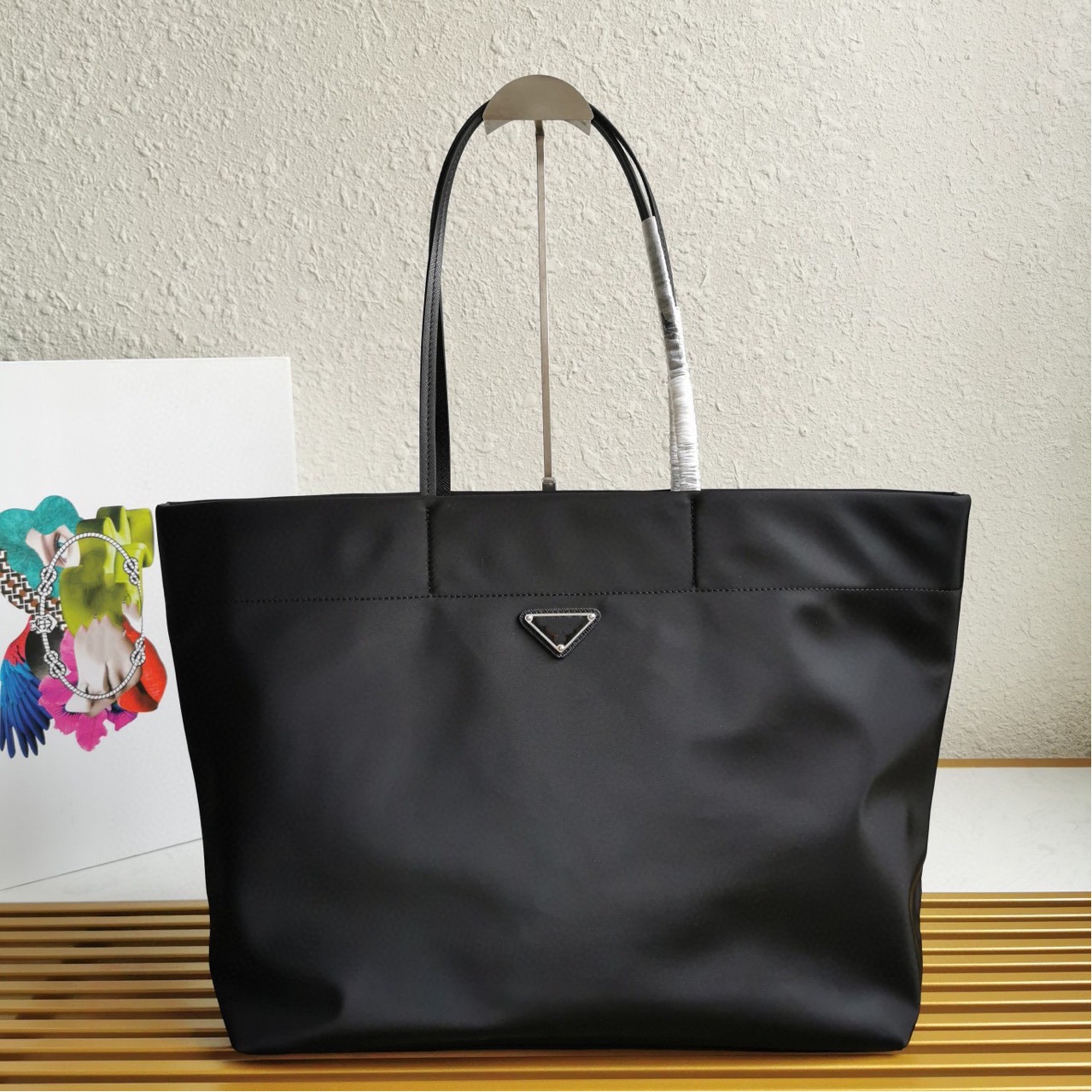 

Wholesale P Luxury Designer Brands Shopping Bags Women Triangle Label Leisure Travel Bag Large Capacity Nylon Mommy Tote Ladies Shoulder Bag, Black