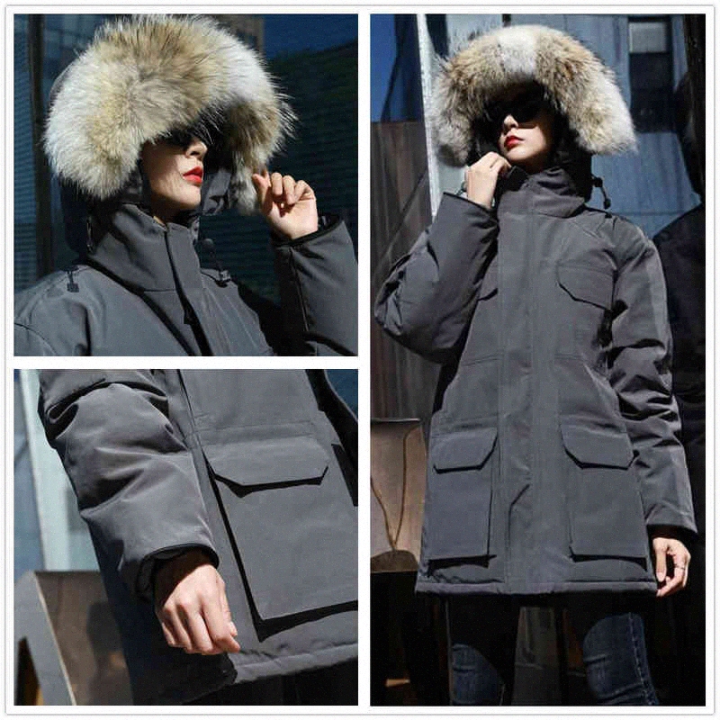 

Womens Winter outdoor leisure sports down jacket white duck windproof parker long leather collar cap warm real wolf fur designer stylish P5UE#, Extra shipping cost