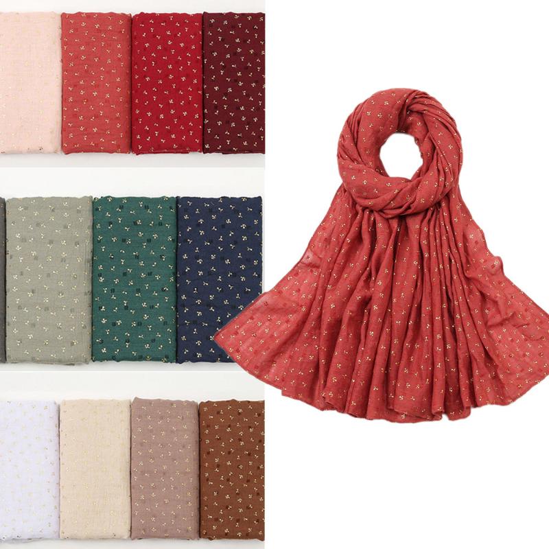 

Ethnic Clothing Plain Lurex Glitter Leaf Pattern Cotton Shawl Scarf Women High Quality Gold Print Soft Wrap Pashmina Stole Muslim Hijab Caps