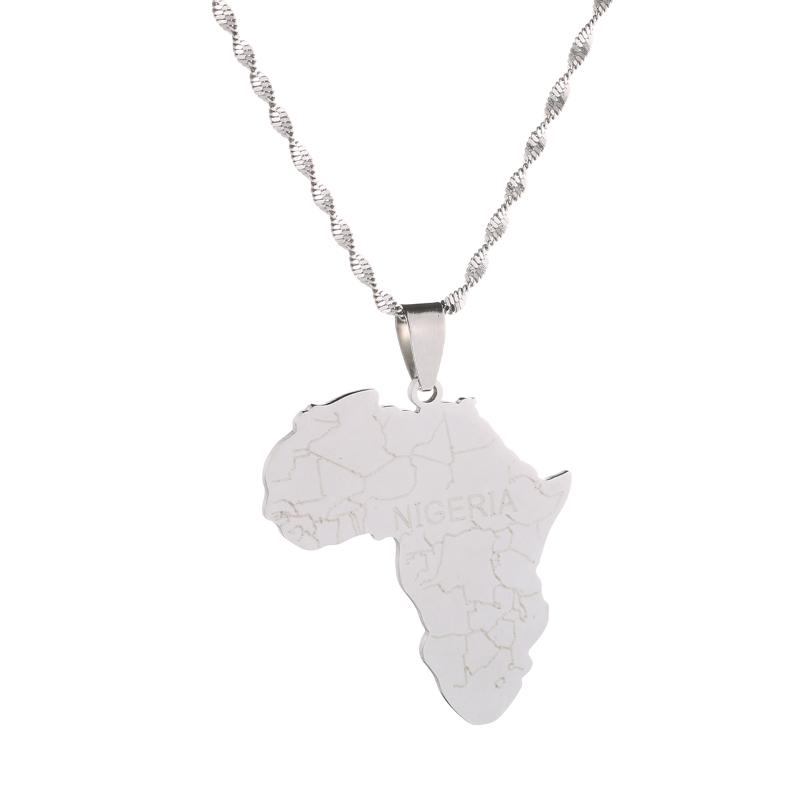 

Chains Silver Plated Jewelry Africa & Nigeria Map Pendant Necklaces African Stainless Steel National Day Anniversary Gifts