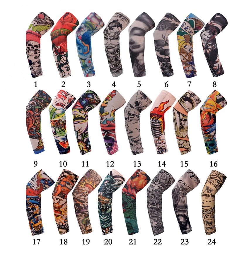 1pc Single Pack Men Sunscreen Tattoo Printed Protective Sleeve Outdoor Cycling Personality Design Adults Seamless Stretch Arm Cover CPA4235-image-561403887