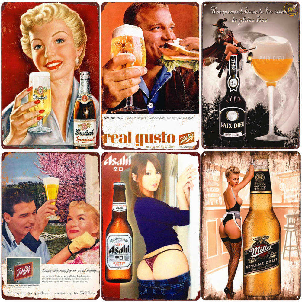 

Beer Cave Vintage Metal Plate Home Bar Shop Signboard Aesthetic Room Wall Decoration Asahi Beer Tin Sign The Pub Poste