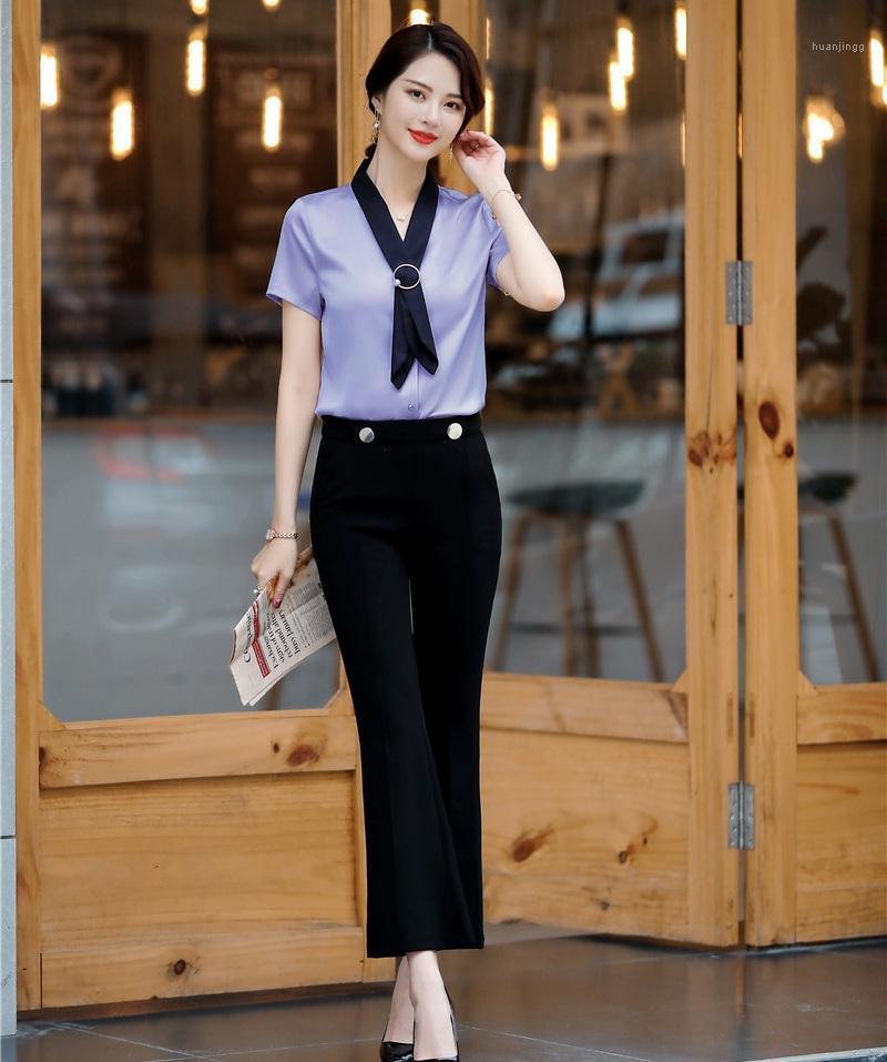 

Fashion Two Piece Women Business Suits With Pant And Top Sets Summer Blouses Short Sleeve OL Styles Women' & Shirts, Blouse and shorts