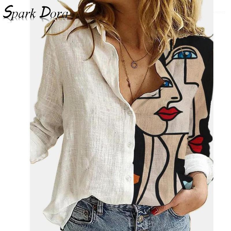

Women' Blouses & Shirts Women Shirt Spring Outwear Hit Color Comfort Simple Fashion Cartoon Printed Long Sleeve Chiffon Female Blouse, Apricot