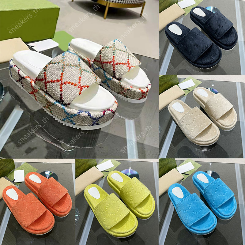 

Designer Slippers Womens G Sandals Mens Slides Luxury Flat Thick Bottom Letter Embroidery Printed Slipper Jelly Rubber Leather High Heels Beach Flip Flops, Color4