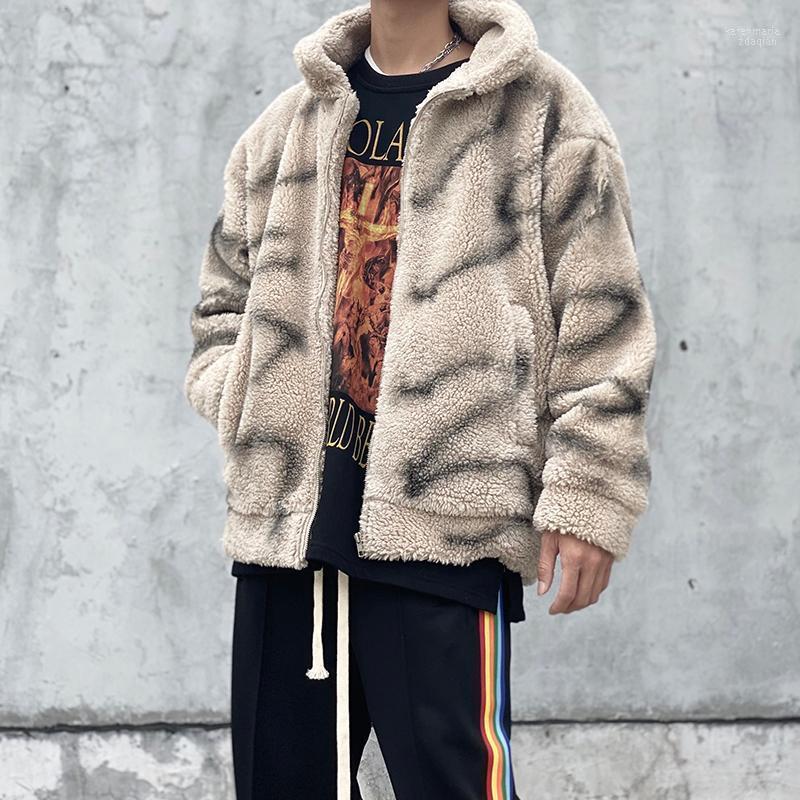 

Men's Down & Parkas High Street Lamb Wool Warm Jacket Men And Women Tie-dye Cotton Padded Fleece Winter Coat Oversize Thick Casual Wadded Ka, Khaki