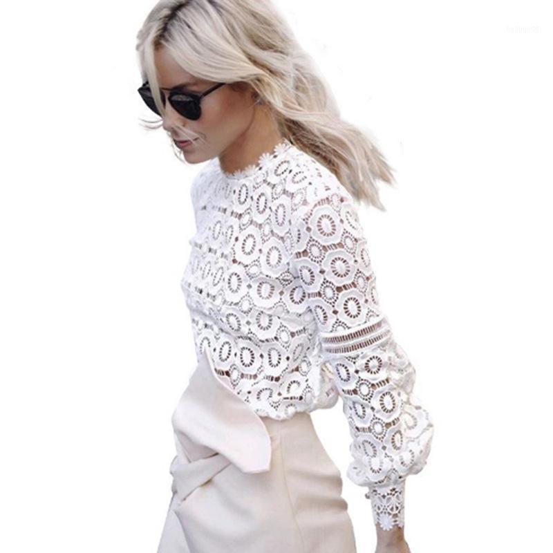 

Elegant Floral Lace Blouse Shirt Women Lantern Sleeve White 2022 Spring Hollow Out Short Top Blusas Women' Blouses & Shirts, Black