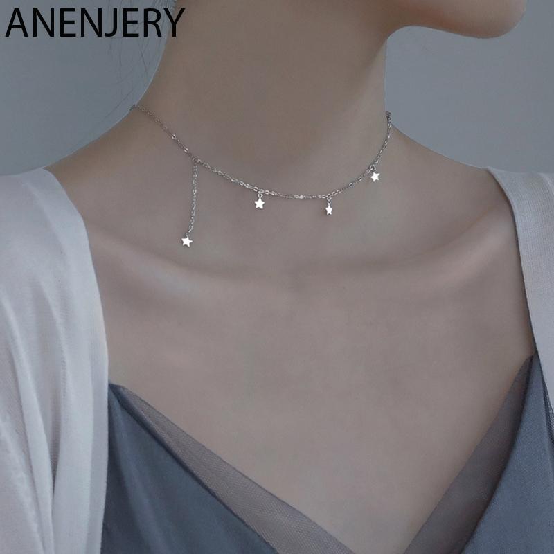 

Chains Silver Color Copper Star Tassel Pendant Necklace For Women Simple All-Match Short Choker Accessories WholesaleChains