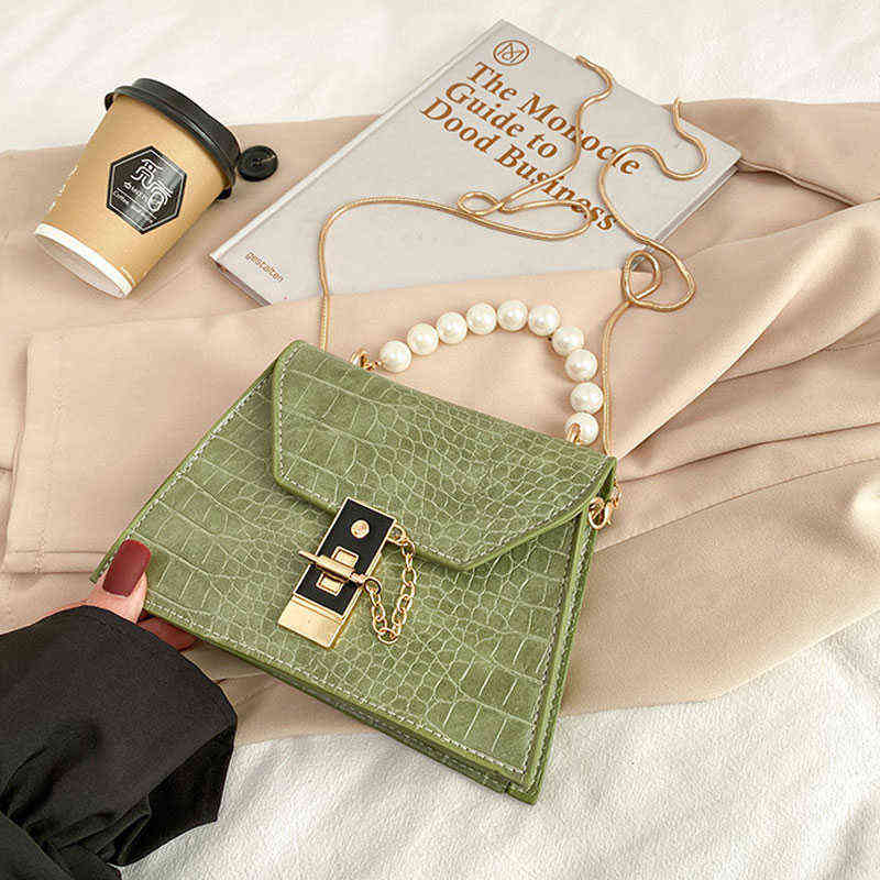 

Evening Bags Fashion Chain Shoulder for Women Designer Pearl Lady Handbags and Purse Retro Casual Small Square Crossbody 220630, Yellow
