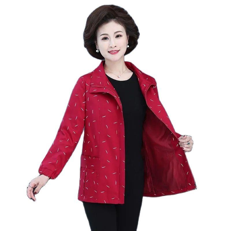 

Women's Jackets Middle-Aged Elderly Women's Coat 2022 Spring Autumn Jacket Outerwear Short Printing Casual Loose Zipper Coats Tops Femal, Navy blue