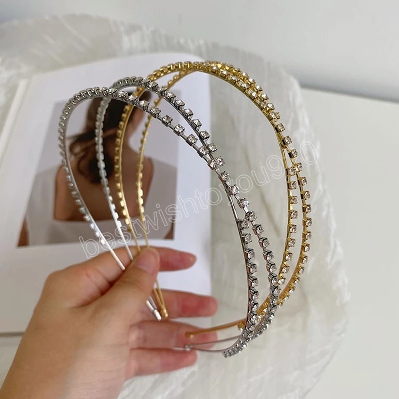 

Elegant Rhinestone Headband Bling Crystal Hair Hoop Gold Silver Metal Head Hoop Hairband Bridal Tiara Crown Wedding Jewelry