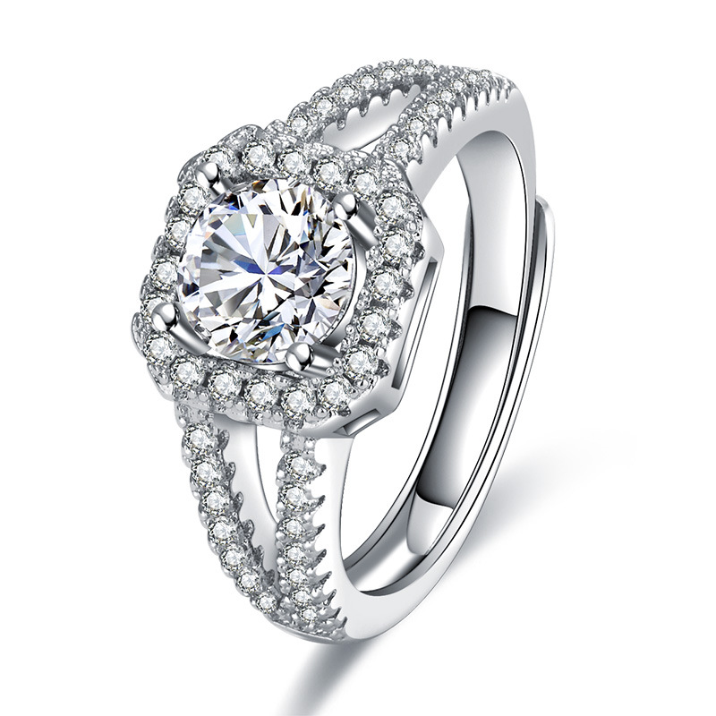 

Vintage Hollow Moissanite Stone Band Rings Luxury Designer Square Big Crystal Shining Ring for Women Wholesale