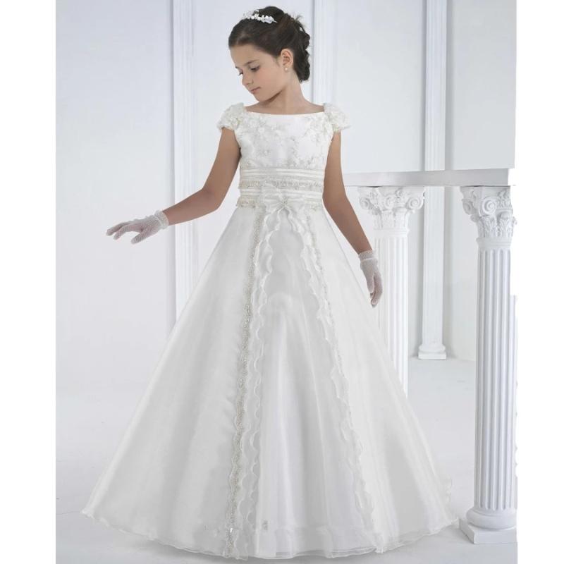 Robes De fille blanc et longueur cheville fleur fille dentelle première Communion pour filles Style a-ligne Vestidos De Comunion